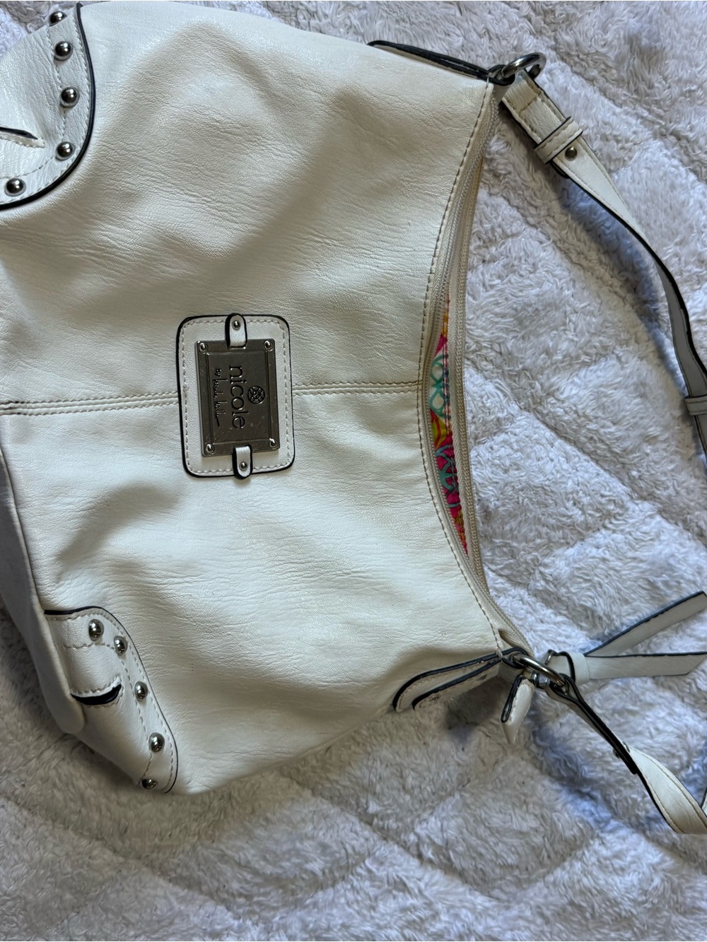 Nicole Miller white Shoulder Bag with Stud Accents